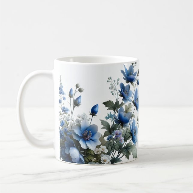 Lila blommor kaffe te mugg kopp (Vänster)