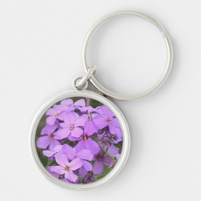 Lila blommor Keychain Rund Silverfärgad Nyckelring (Framsidan)
