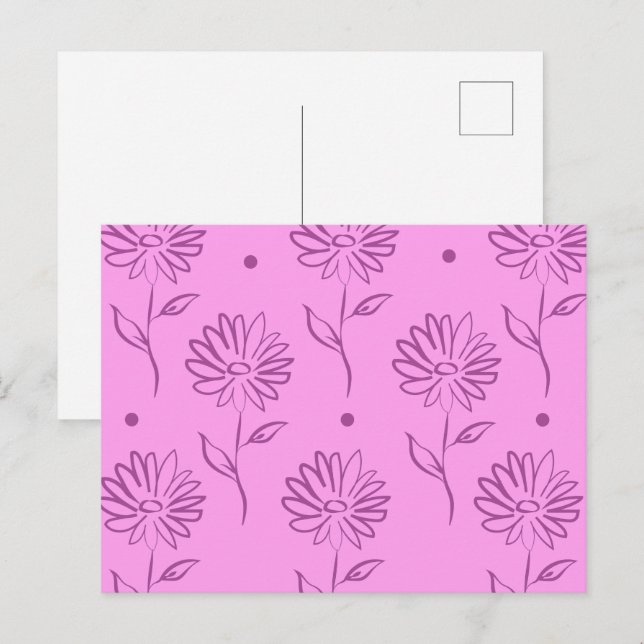Lila blommor konturmönster vykort (Fram/baksida)