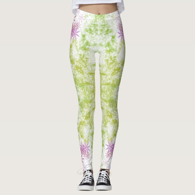 Lila blommor Leggings (Framsida)