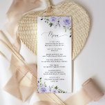 Lila blommor, Lilac Flowers, Blommigt Bröllop Meny<br><div class="desc">Lägg till en personlig beröring till bröllop firande med dessa snyggtar och minnesvärda party! Utformningen har lila vattenfärgblommor och grönt mot vit bakgrund.</div>
