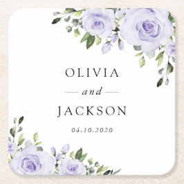 Lila blommor, Lilac Flowers, Blommigt Bröllop Underlägg Papper Kvadrat