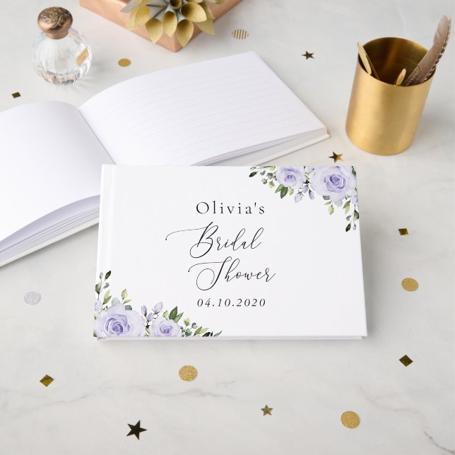 Lila blommor, Lilac Flowers, Boho, Möhippa Gästböcker (Framsida öppen)