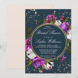 Lila blommor & marin blå Möhippa Inbjudningar