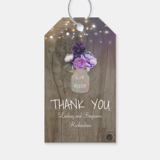 Lila blommor Mason Burk Rustic Wood Presentetikett (Framsidan)