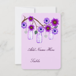 Lila Blommor Mason Glas Bord Placeringskort