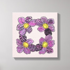 Lila blommor med Gult Stamens Doodle Canvastryck