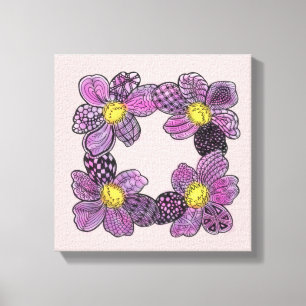 Lila blommor med Gult Stamens Doodle Canvastryck