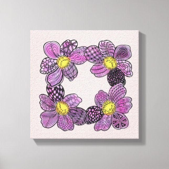 Lila blommor med Gult Stamens Doodle Canvastryck (Framsida)