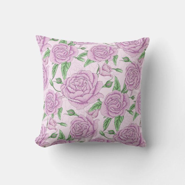 Lila blommor med Löv mönstrad Kudde (Framsida)