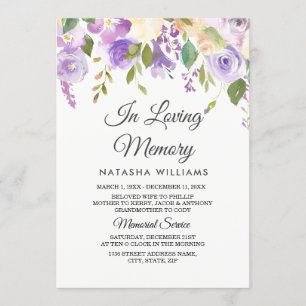 Lila blommor Memorial-meddelandetjänst Inbjudningar