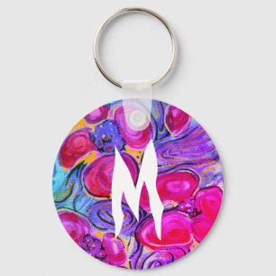 Lila blommor Monogram Fantasy Nyckelring