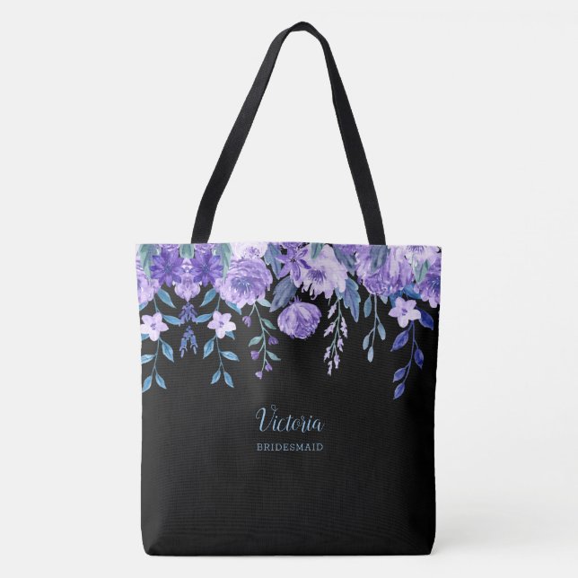 Lila blommor Monogramiserad handväskor Tygkasse (Framsida)