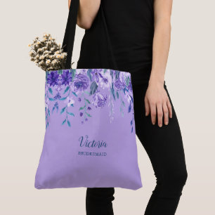 Lila blommor Monogrammed tote-bag Tygkasse