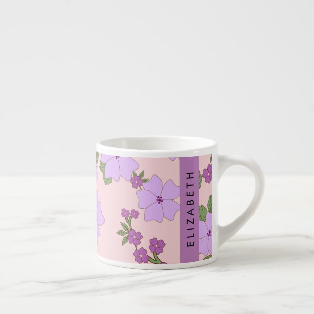 Lila blommor, Mönster i blommorna, ditt namn Espressomugg (Höger)