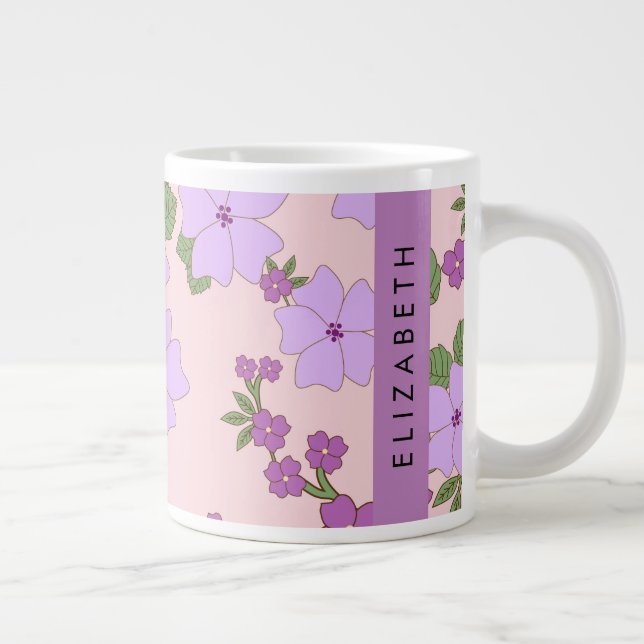 Lila blommor, Mönster i blommorna, ditt namn Jumbo Mugg (Höger)