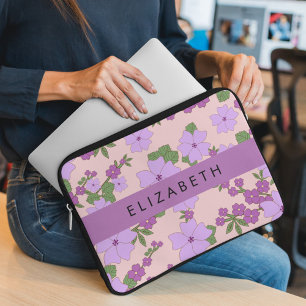 Lila blommor, Mönster i blommorna, ditt namn Laptop Fodral