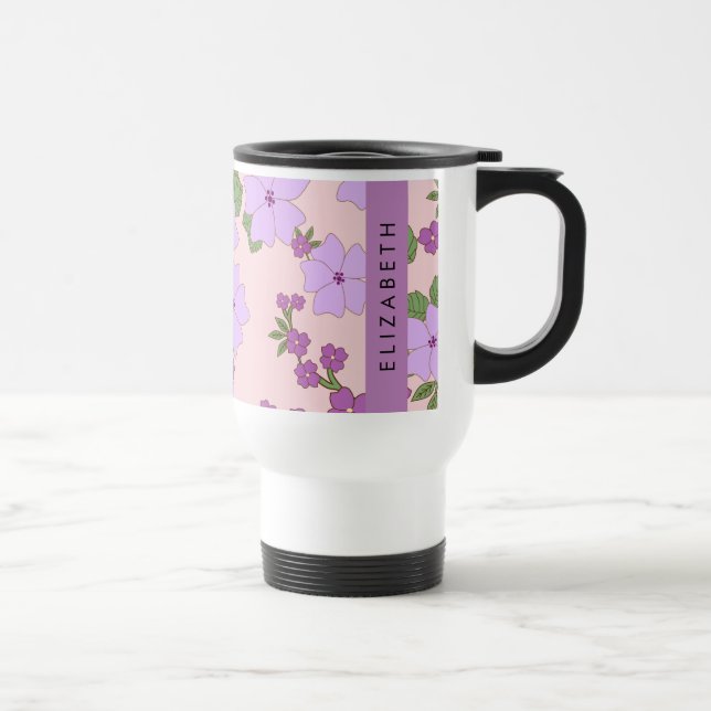 Lila blommor, Mönster i blommorna, ditt namn Resemugg (Höger)