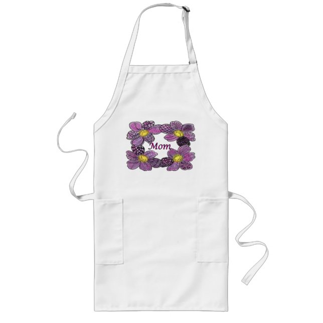 Lila blommor Mors dag Apron Långt Förkläde (Framsidan)