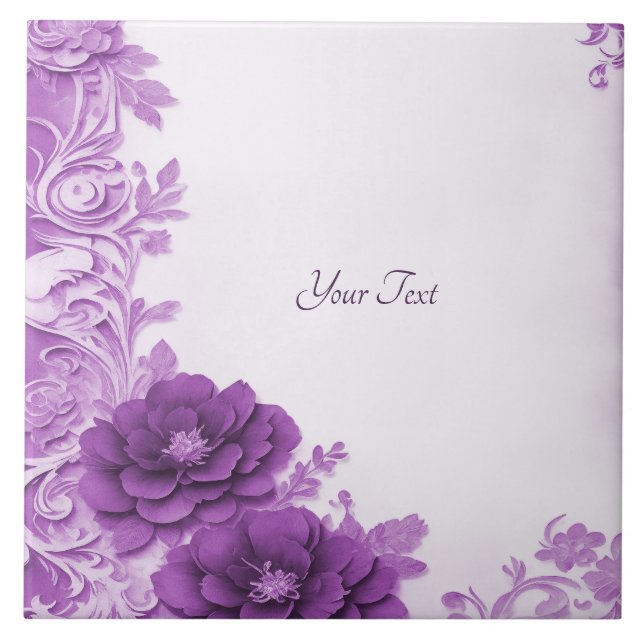 Lila blommor Mourish Ceramic Tile Kakelplatta (Framsidan)
