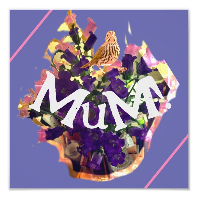 Lila blommor och Bird Fototryck (Framsidan)