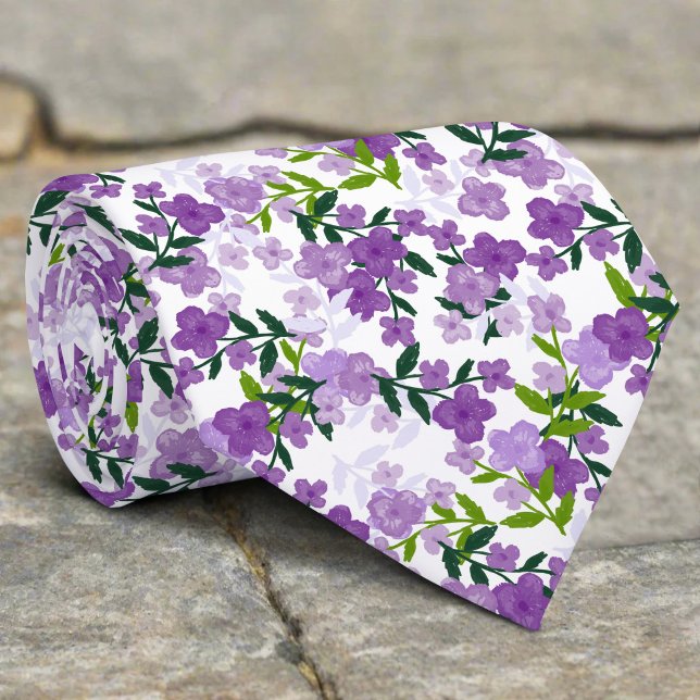 Lila blommor och blad vattenfärg bröllop slips (Skapare uppladdad)