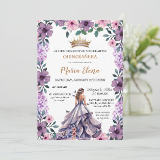 Lila Blommor och Fjärilar: Quinceañera Inbjudningar