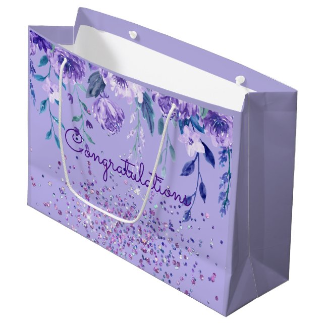 Lila blommor och Glitter Gift Bag (Framsidan Vinklad)