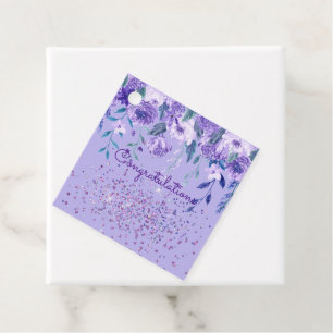 Lila blommor och Glitter Gift Märkre Gåvor Etiketter