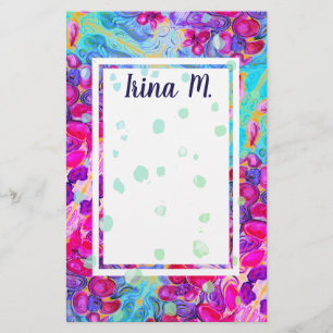 Lila blommor och Turquise Petals Fantasy Brevpapper