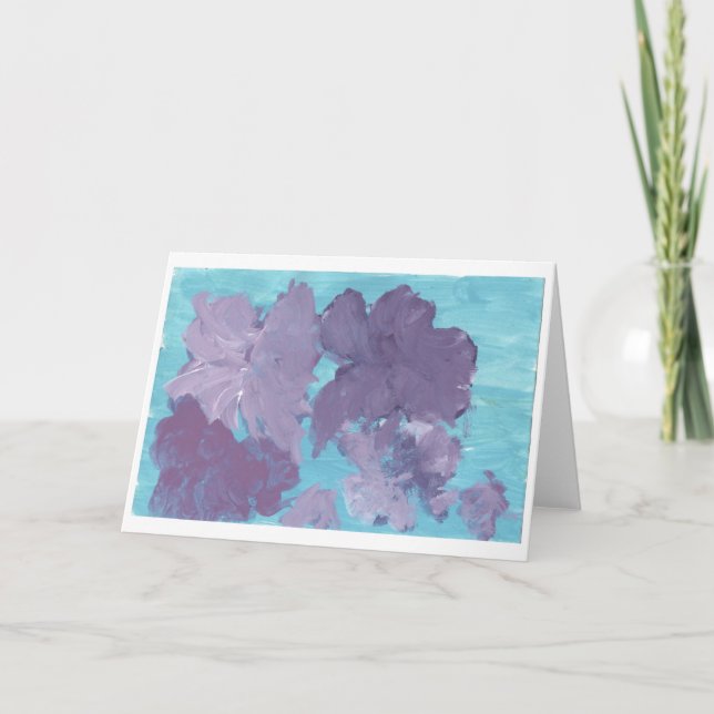 Lila blommor på blått bakgrundskort kort (Framsida)