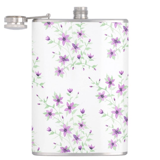 Lila blommor på vinet fickplunta (Öppnad)