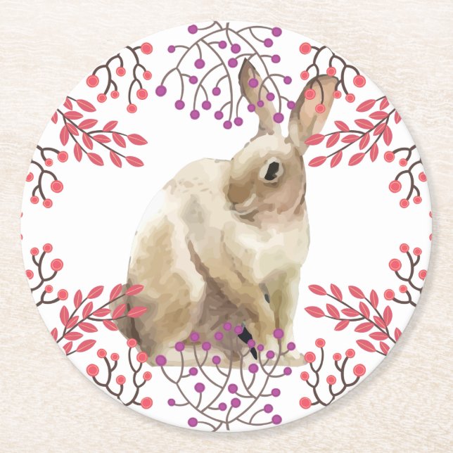 Lila blommor Påskhare Underlägg Papper Rund (Framsidan)