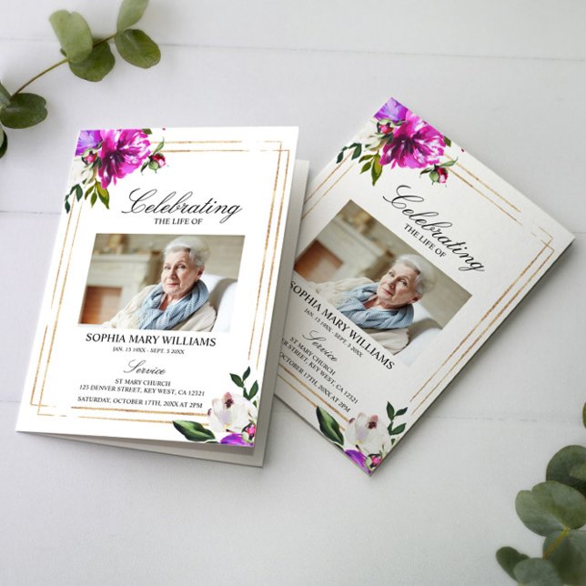 Lila blommor Photo Memorial-program Kort (Skapare uppladdad)