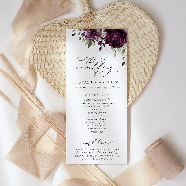 Lila blommor, plommonblommor, Bröllopsprogram Program (Skapare uppladdad)