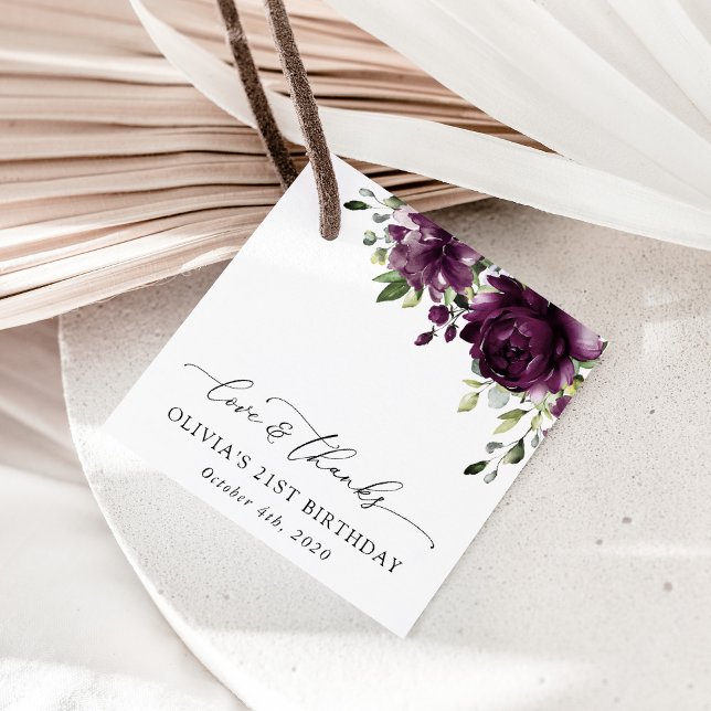 Lila blommor, Plum Flowers, Boho, Birthday Gåvor Etiketter (Skapare uppladdad)