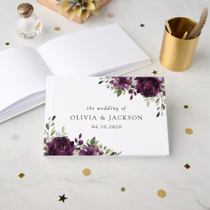 Lila blommor, Plum Flowers, Boho, Blommigt Bröllop Gästböcker