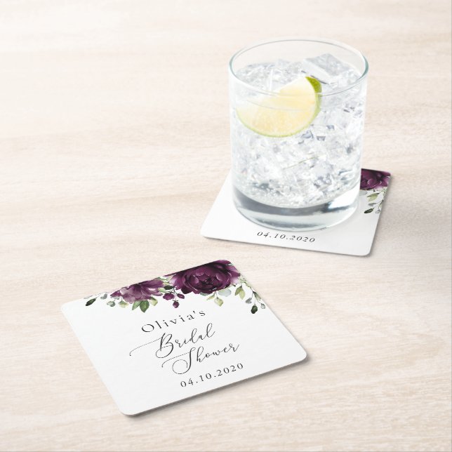 Lila blommor, Plum Flowers, Boho, Möhippa Underlägg Papper Kvadrat (Insitu)