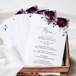 Lila blommor, Plum Flowers, Möhippa Menu<br><div class="desc">Lägg till en personlig beröring till din möhippa firande med dessa snyggtar och minnesvärda party-objekt! Utformningen har blommor med vattenfärg från plommon lila och grönt mot vit bakgrund.</div>