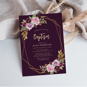 lila blommor ram baptism inbjudningar