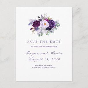 Lila blommor Romantic Save Date Meddelande Vykort