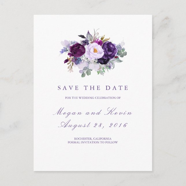 Lila blommor Romantic Save Date Meddelande Vykort (Framsida)