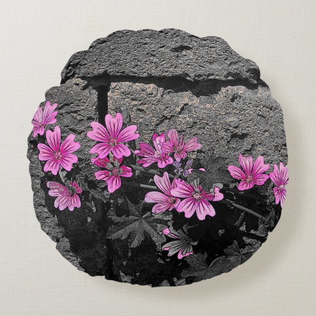 Lila blommor rund kudde (Framsidan)