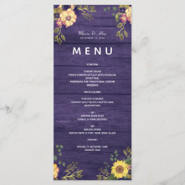 Lila blommor Rustic Bröllop Menu Meny
