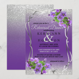 Lila blommor & Silver Glitter - Upprepningsmiddag Inbjudningar