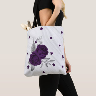 lila blommor silver löv marble to bag tygkasse