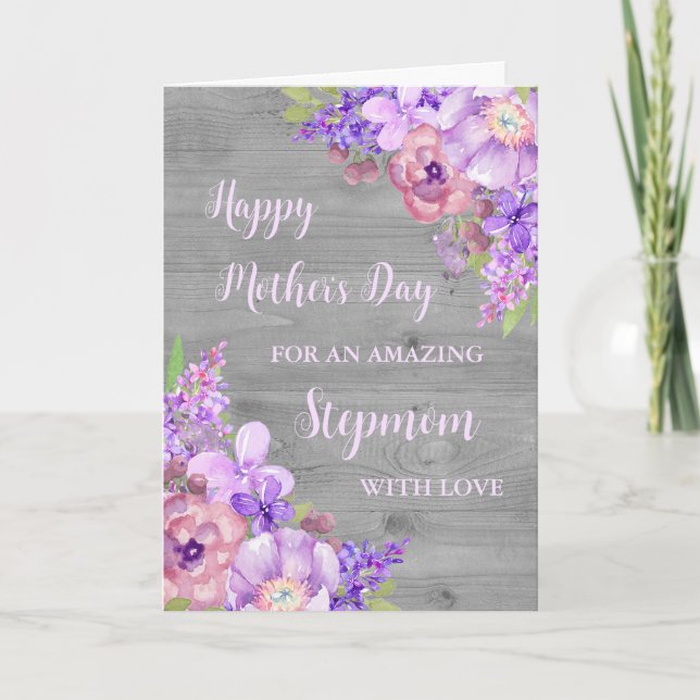 Lila blommor Stepmamma Lycklig Mors dag-kort Kort (Framsida)