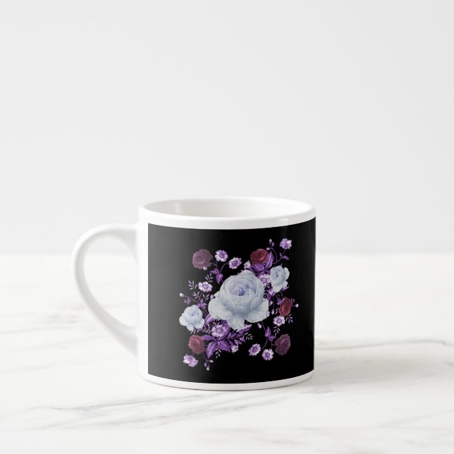 LILA BLOMMOR, SVART BAKGRUND ESPRESSOMUGG (Vänster)