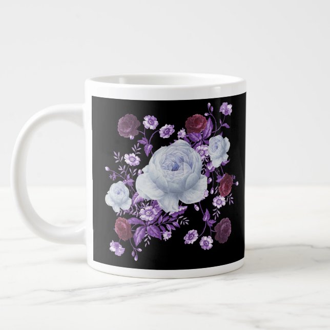 LILA BLOMMOR, SVART BAKGRUND JUMBO MUGG (Vänster)