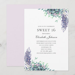 Lila blommor Sweet 16. Lavender 16:e födelsedag Inbjudningar
